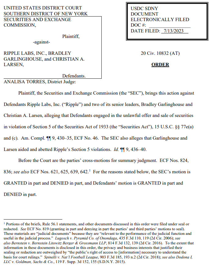 SEC vs. XRP Lawsuit Results